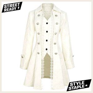Medium Loose Fit Polyester Steampunk Jacket with Buttons and Lace